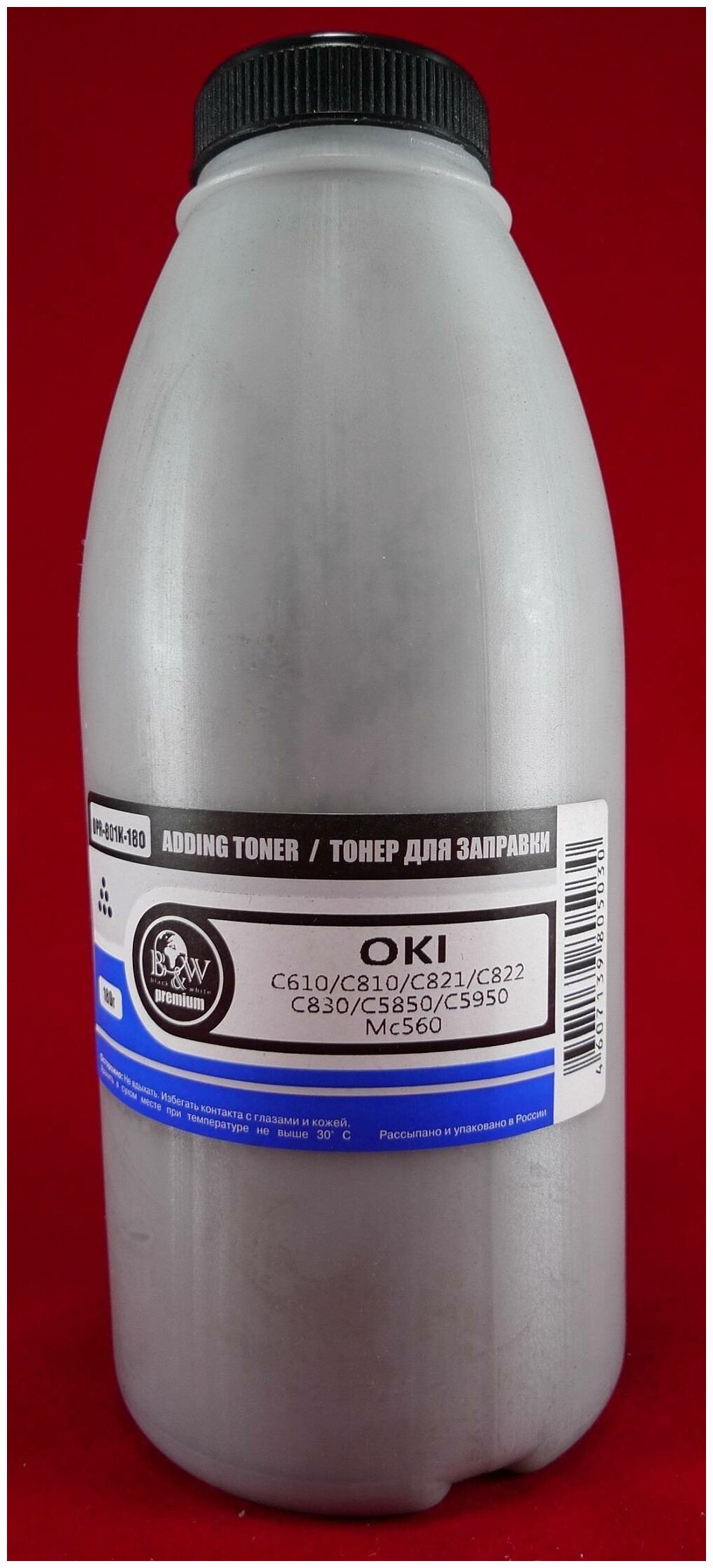 

Тонер B&W OPR-801K-180, бутыль 180 г, черный, совместимый для Oki C610/C810/C821/C822/C830/C5850/C5950/MC560, Premium, OPR-801K-180
