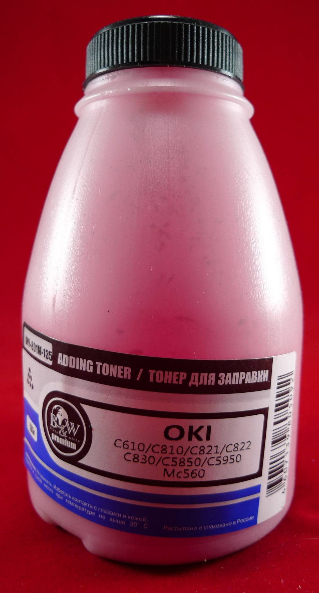 

Тонер B&W OPR-801M-135, бутыль 135 г, пурпурный, совместимый для Oki C610/C810/C821/C822/C830/C5850/C5950/MC560, Premium, OPR-801M-135