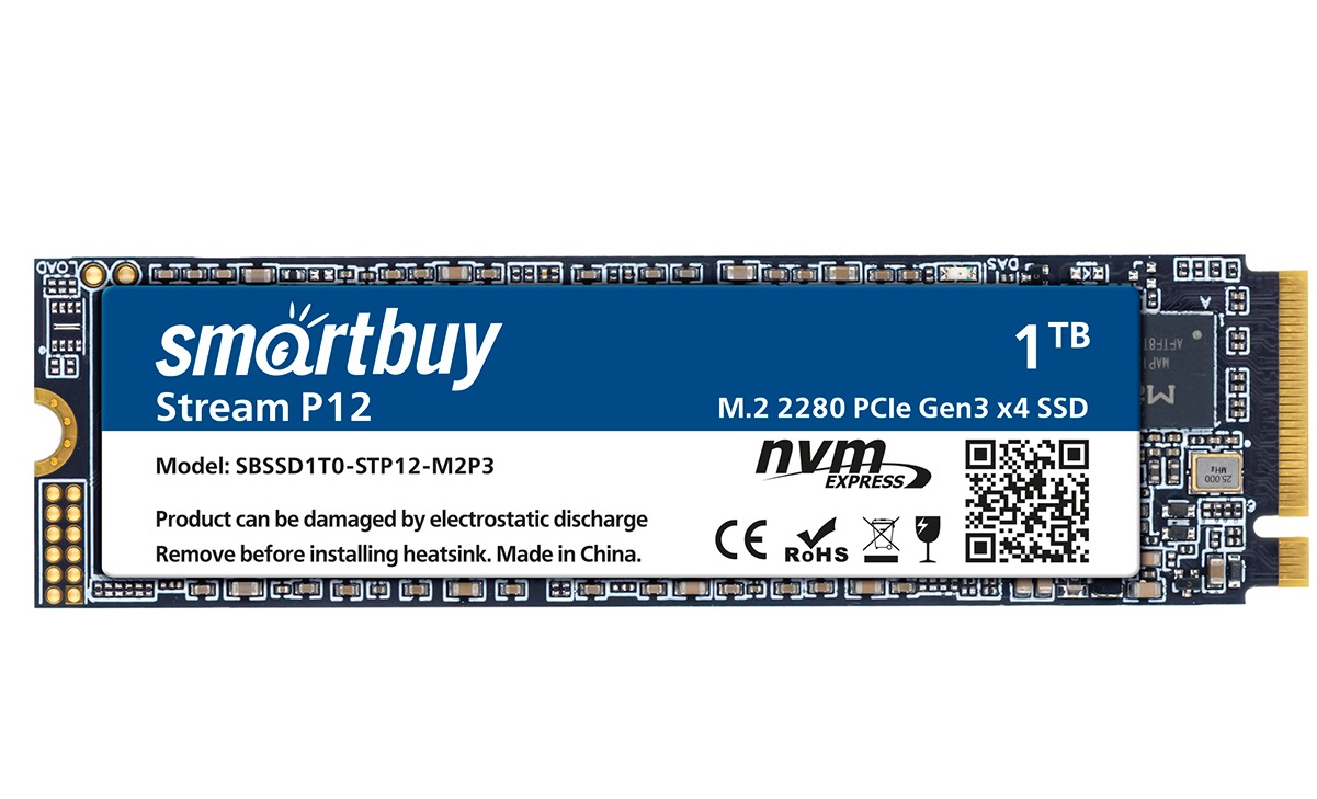 Твердотельный накопитель (SSD) SmartBuy 1Tb Stream P12, 2280, PCI-E, NVMe (SBSSD1T0-STP12-M2P3) Retail - фото 1