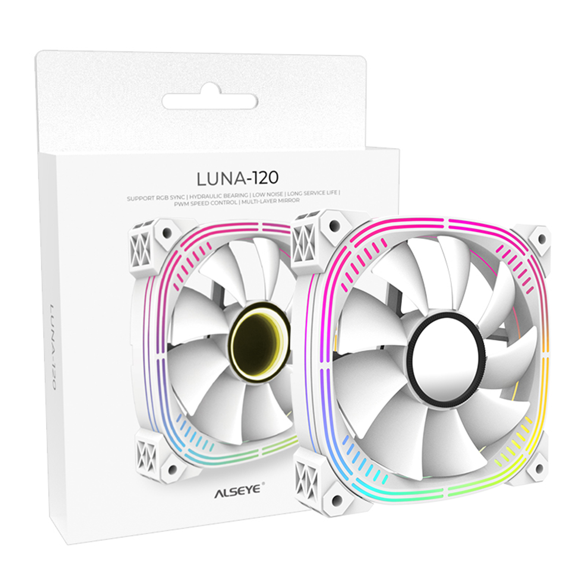 

Вентилятор Alseye Luna-120, 120 мм, 1600rpm, 4-pin PWM + 3-pin 5V ARGB, 1шт, белый, ARGB подсветка (Luna-120-W-P), Luna-120