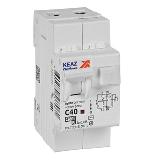 

Выключатель автоматический КЭАЗ D63-22C40-AC-У3 OptiDin двухполюсный (2P/2П) 40А C 4,5 кА (D63-22C40-AC-У3 ), D63-22C40-AC-У3