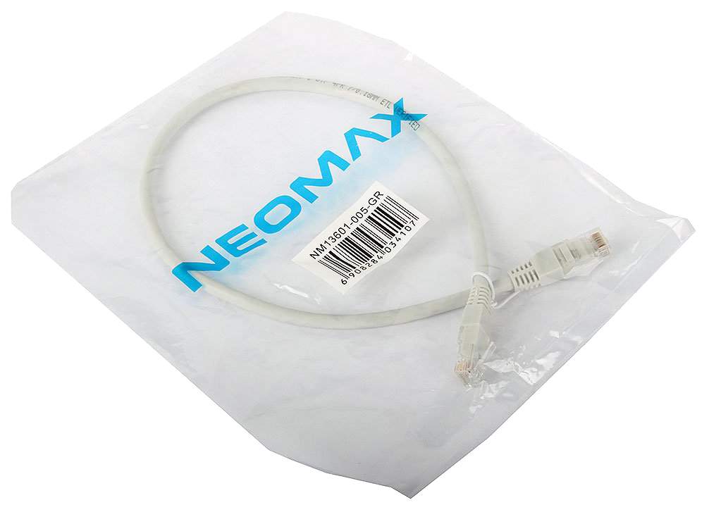 

Патч-корд UTP кат.6 0.5м, RJ45-RJ45, серый, Neomax (NM13601-005), NM13601-005