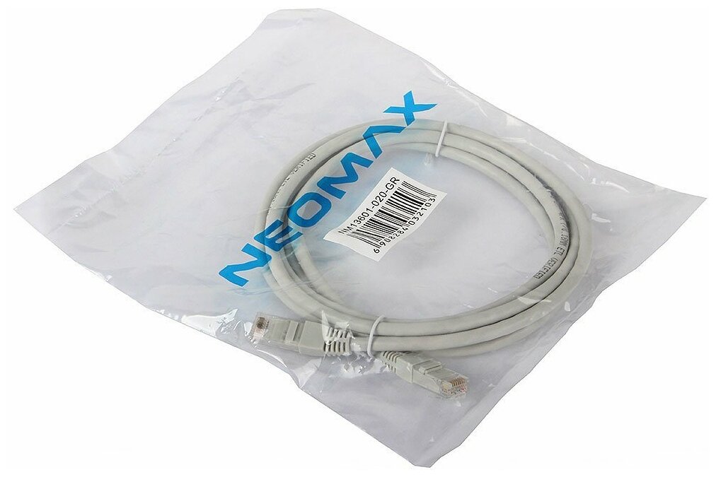 Патч-корд UTP кат.6 2м, RJ45-RJ45, серый, Neomax (NM13601-020)