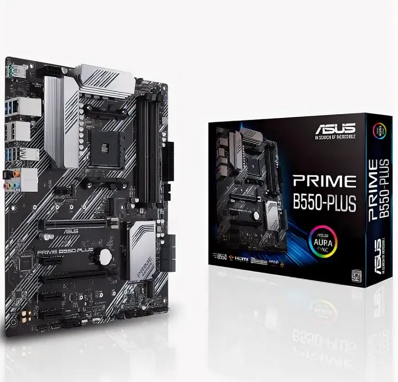 Материнская плата ASUS PRIME B550-PLUS, SocketAM4, AMD B550, 4xDDR4, 2PCI-Ex16, 6SATA3, 7.1-ch, GLAN, 7 USB 3.2, 1 USB Type-C, HDMI, DP, ATX, Retail б/у, следы монтажа, полный комплект