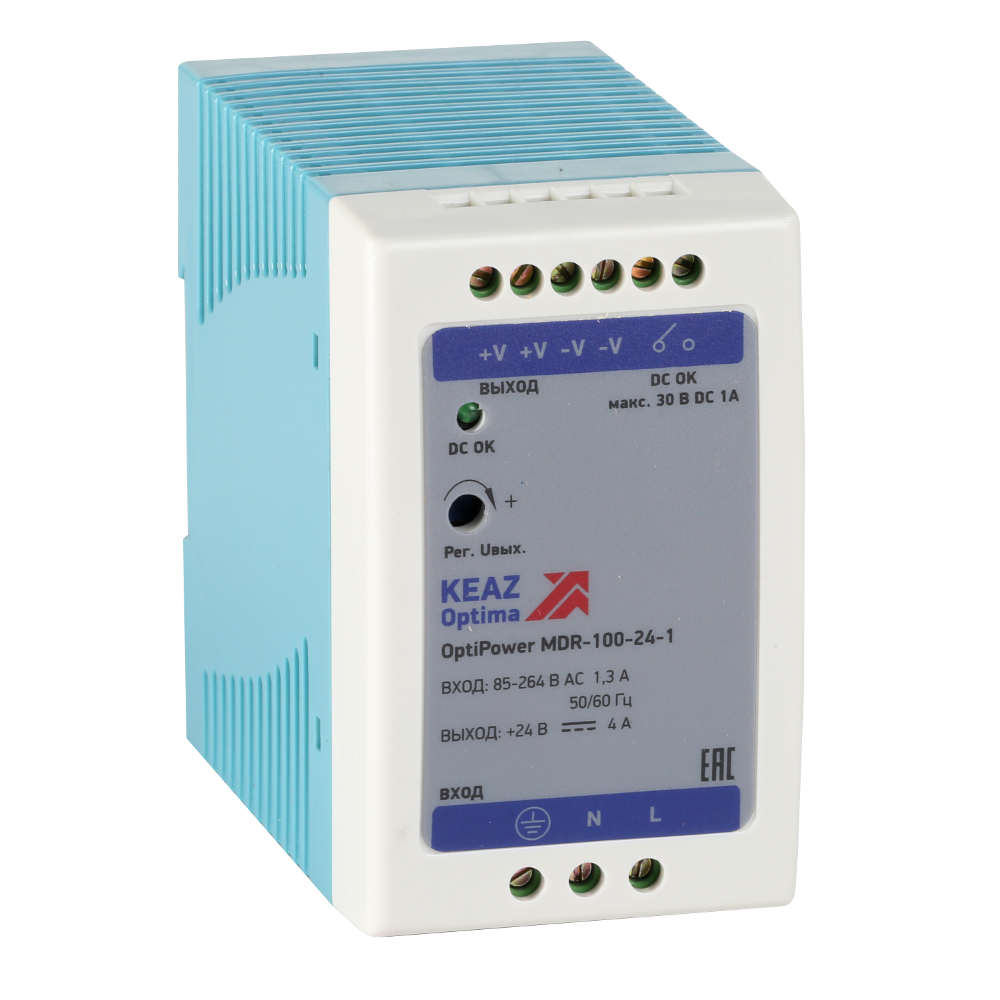 

Блок питания КЭАЗ OptiPower MDR-100-24-1, на DIN-рейку, белый/голубой (284542), OptiPower MDR-100-24-1