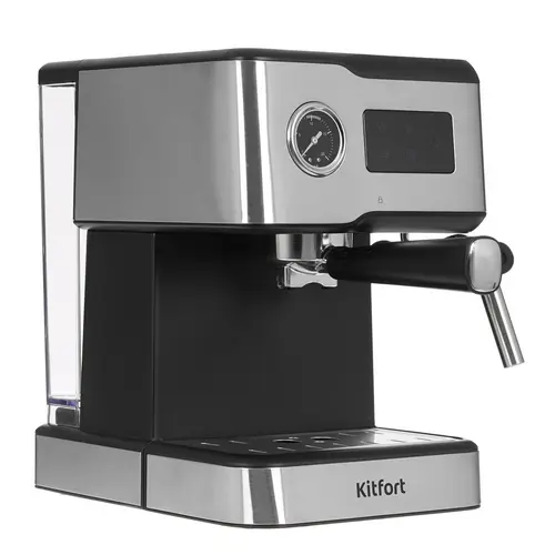 

Кофеварка рожковая Kitfort КТ-7104, 950 Вт, кофе молотый, 1.5 л, Капучинатор, черный/серебристый (КТ-7104), КТ-7104