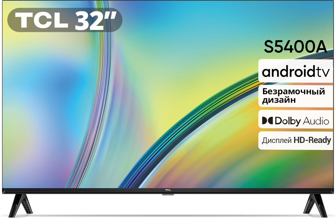 

Телевизор 32" TCL 32S5400A, 1366x768, DVB-T /T2 /C, HDMIx2, USBx1, WiFi, Smart TV, черный (32S5400A), 32S5400A