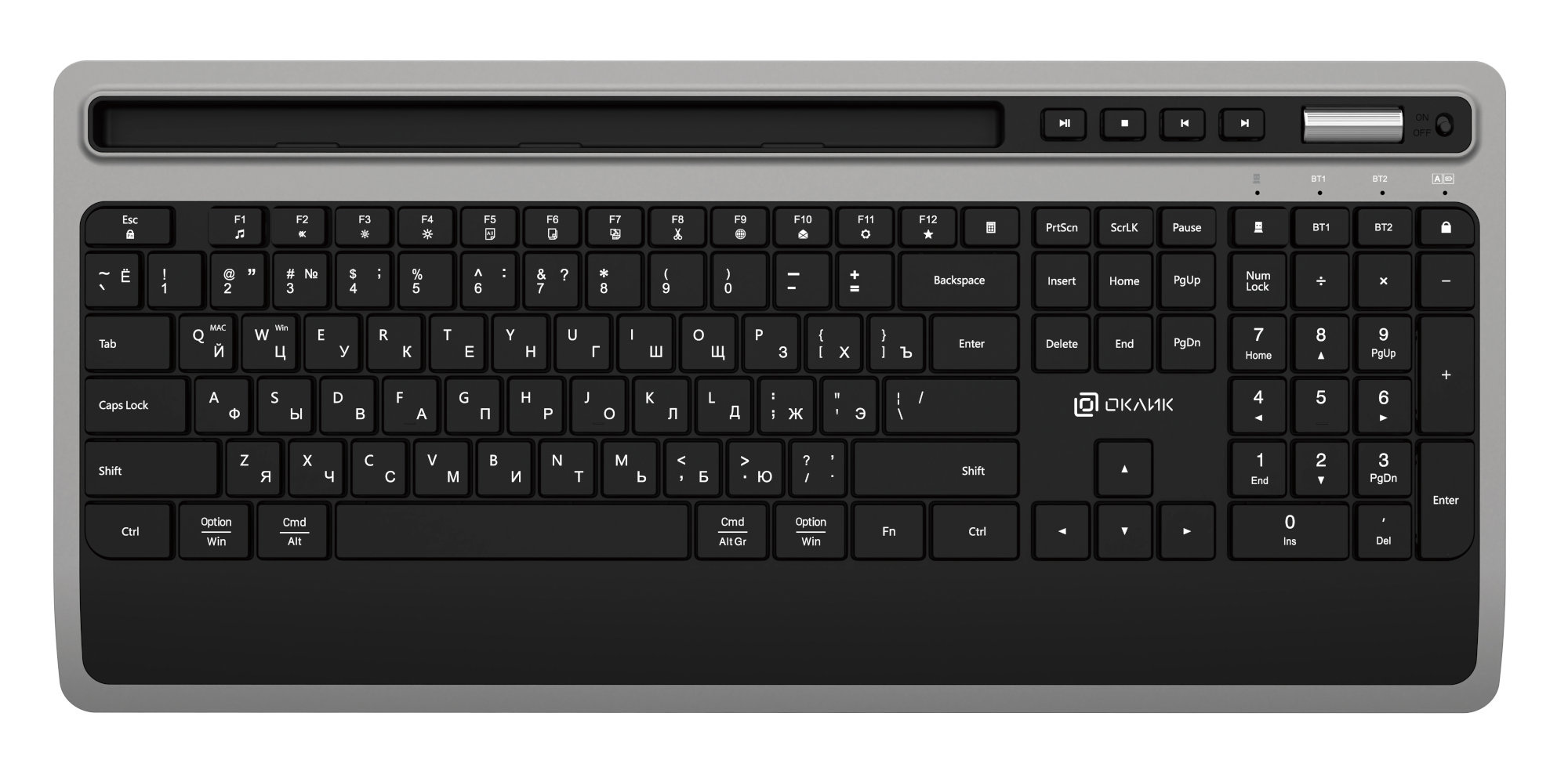 

Клавиатура беспроводная Oklick 860S, мембранная, Bluetooth / USB, серый/черный (1809323), 860S
