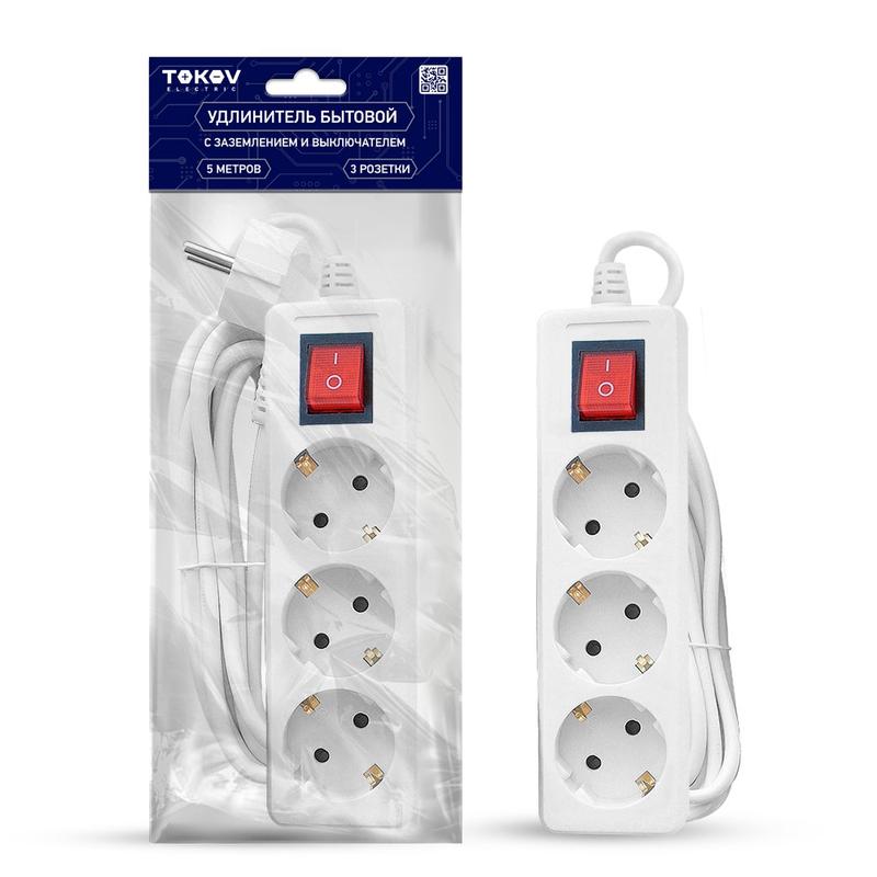 

Удлинитель TOKOV ELECTRIC, 3-розетки, 3 м, белый (TKE-C01-BU3-5-1-ZV)