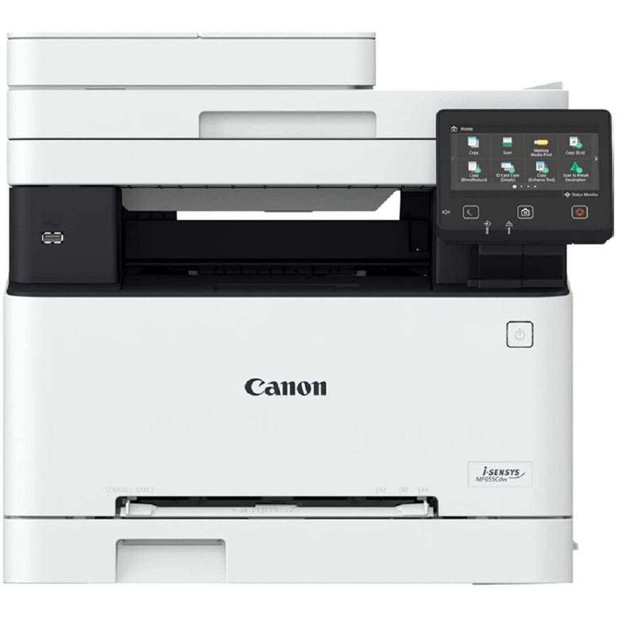 МФУ лазерный Canon i-SENSYS MF655Cdw, A4, цветной, 21 стр/мин (A4 ч/б), 21 стр/мин (A4 цв.), 1200x1200 dpi, дуплекс, АПД-50 листов, сетевой, Wi-Fi, USB, белый/черный (5158C004) - фото 1
