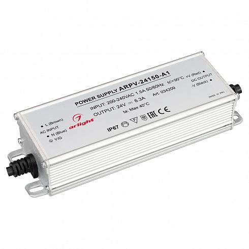 

Блок питания Arlight ARPV ARPV-24150-A1 150 Вт для светодиодных изделий, влагозащищенный IP67, серебристый (034209), ARPV-24150-A1