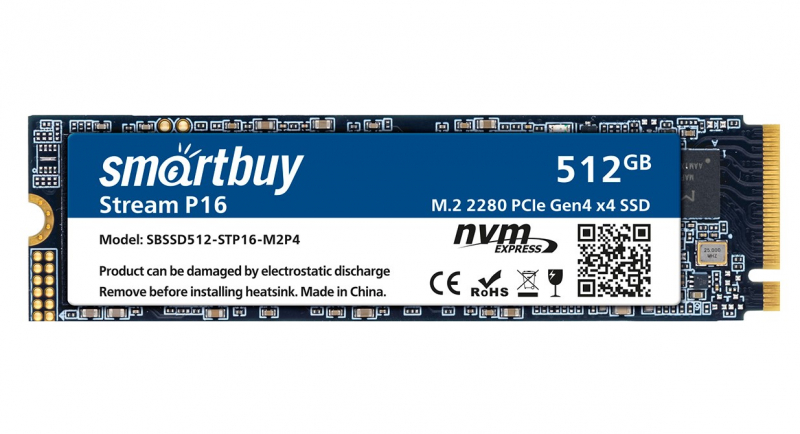 

Твердотельный накопитель (SSD) SmartBuy 512Gb Stream P16, 2280, PCI-E (SBSSD512-STP16-M2P4) Retail