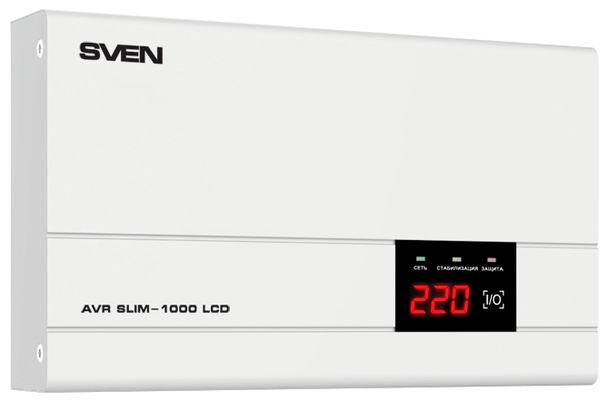 Стабилизатор напряжения Sven AVR SLIM-1000, 1000 VA, 800 Вт, EURO, белый