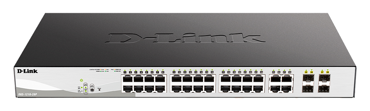 Коммутатор D-Link DGS-1210-28P, 24x1 Гбит/с, SFP/uplink: combo RJ-45/SFPx4