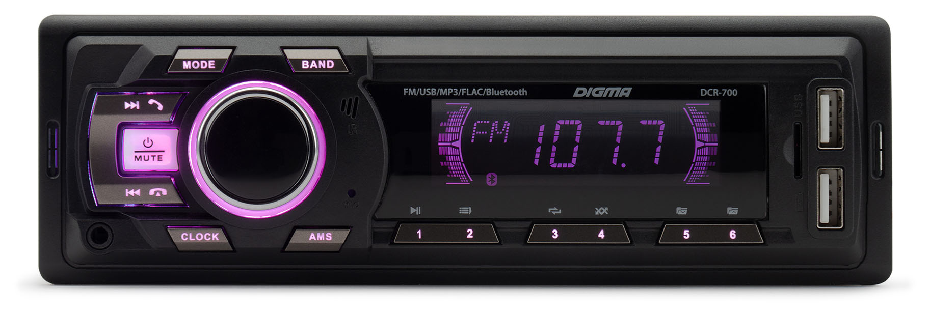 

Автомагнитола Digma, 1 DIN, 4x4x50Вт, USB, Bluetooth, черный (DCR-700)