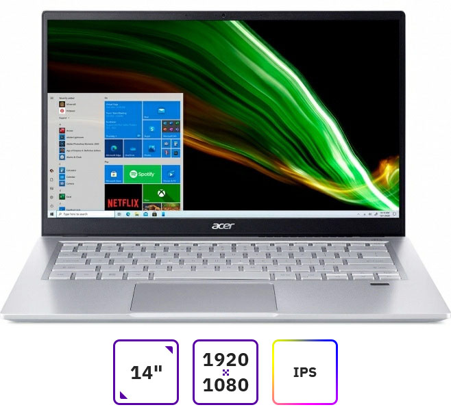 

Ноутбук Acer Swift 3 SF314-43-R16V 14" IPS 1920x1080, AMD Ryzen 5 5500U 2.1 ГГц, 8Gb RAM, 512Gb SSD, без OC, серебристый (NX.AB1ER.018), SF314-43-R16V