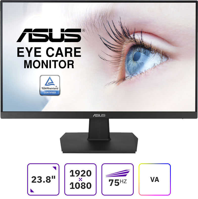 

Монитор 23.8" ASUS VA247HE VA, 1920x1080 (16:9), 250кд/м2, 5 мс, 178°/178°, VGA, DVI, HDMI, черный (90LM0793-B01170/90LM0795-B02170), VA247HE
