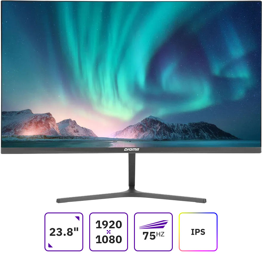 

Монитор 23.8" Digma DM-MONB2403 IPS, 1920x1080 (16:9), 250кд/м2, 7мс, 178°/178°, FreeSync, VGA, HDMI, DisplayPort, темно-серый (DM-MONB2403), DM-MONB2403