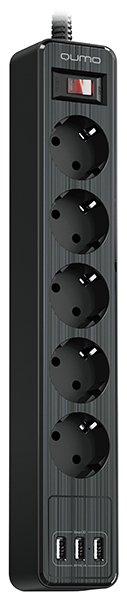 Сетевой фильтр Qumo Power Bar 5SP4U (P-0005), 5-розеток, 3xUSB, 2 м, черный (42090)