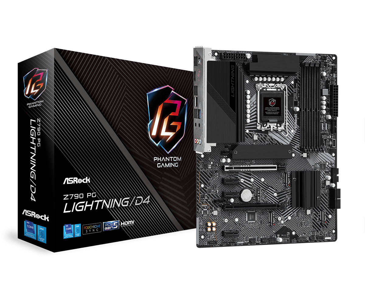 

Материнская плата ASRock Z790 PG LIGHTNING/D4, Socket1700, Intel Z790, 4xDDR4, 2PCI-Ex16, 4SATA3, 7.1-ch, 2.5GLAN, 10 USB 3.2, 2 USB Type-C, HDMI, ATX, Retail, Z790 PG LIGHTNING/D4