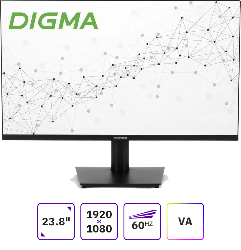 

Монитор 23.8" Digma DM-MONB2406 VA, 1920x1080 (16:9), 250кд/м2, 5 мс, 178°/178°, VGA, HDMI, черный (DM-MONB2406), DM-MONB2406