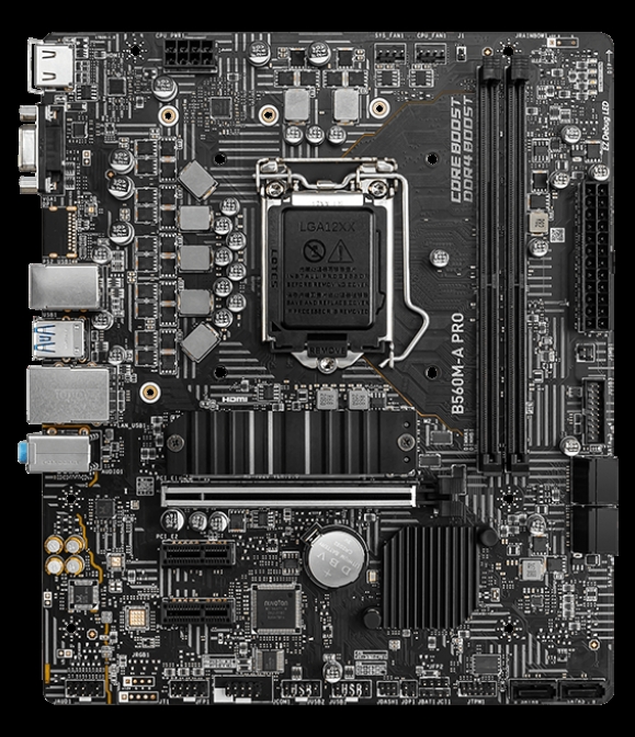 Материнская плата MSI B560M-A PRO, Socket1200, Intel B560, 2xDDR4, PCI-Ex16, 6SATA3, 7.1-ch, 2.5GLAN, 4 USB 3.2, VGA, HDMI, mATX, Retail б/у, после ремонта (ремонт авторизованным СЦ), следы эксплуатации/установки, полный комплект