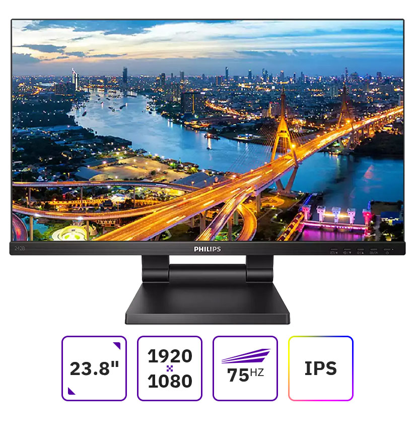 

Монитор 23.8" Philips 242B1TC/00 IPS, сенсорный, 1920x1080 (16:9), 250кд/м2, 4мс, 178°/178°, VGA, HDMI, DisplayPort, USB-Hub, черный (242B1TC/00), 242B1TC/00
