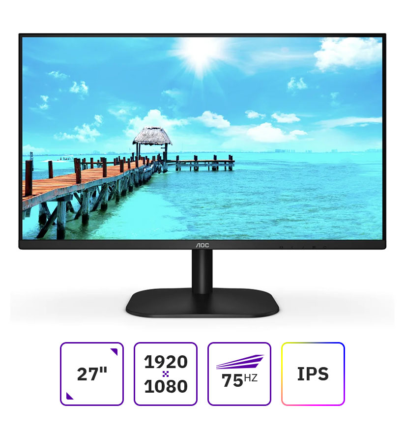 

Монитор 27" AOC 27B2H IPS, 1920x1080 (16:9), 250кд/м2, 7мс, VGA, HDMI, черный, 27B2H