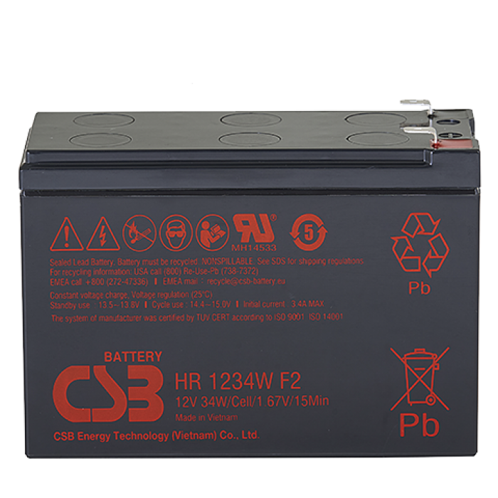 Аккумуляторная батарея CSB HR1234W F2, 12V 9Ah, цвет черный