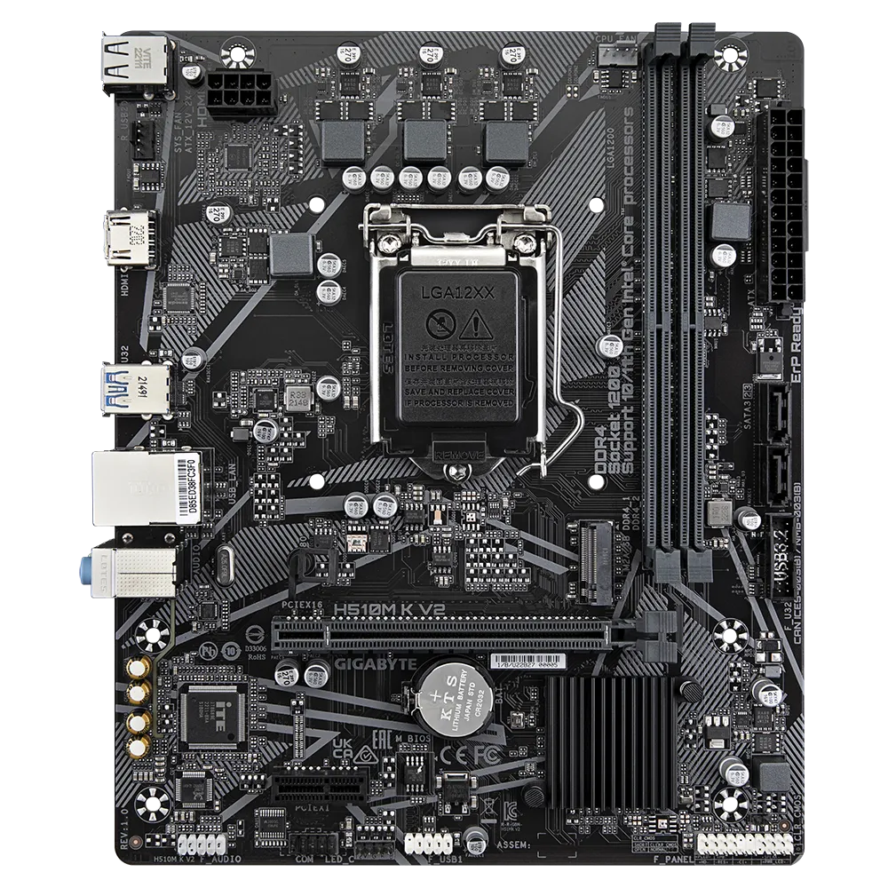 

Материнская плата GIGABYTE H510M K V2, Socket1200, Intel H510, 2xDDR4, PCI-Ex16, 2SATA3, 7.1-ch, GLAN, 4 USB 3.2, HDMI, mATX, Retail, H510M K V2