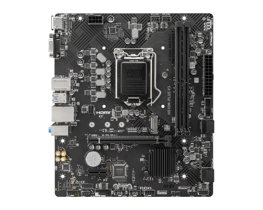 

Материнская плата MSI H510M PLUS V3, Socket1200, Intel H510, 2xDDR4, 2PCI-Ex16, 4SATA3, 7.1-ch, GLAN, 4 USB 3.2, VGA, HDMI, mATX, Retail, H510M PLUS V3