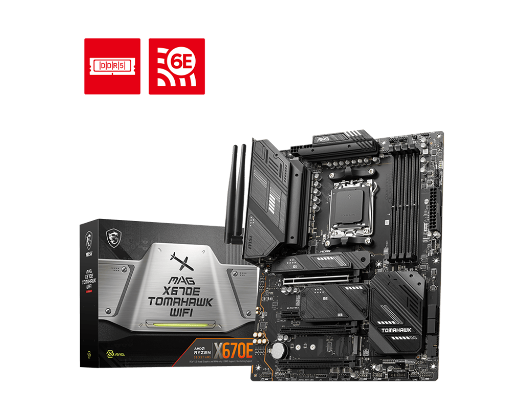 

Материнская плата MSI MAG X670E TOMAHAWK WIFI, AM5, AMD X670, 4xDDR5 DIMM, 2PCI-Ex16, 4SATA3, 7.1-ch, 2.5GLAN, 10 USB 3.2, 2 USB Type-C, HDMI, DP, Type-C DP, ATX, Retail, MAG X670E TOMAHAWK WIFI