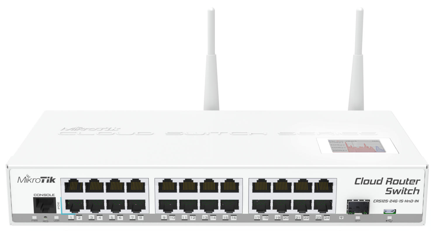

Маршрутизатор MikroTik CRS125-24G-1S-2HnD-IN, LAN: 24x1 Гбит/с, WAN 1x1 Гбит/с, кол-во SFP/uplink: SFP 1x1 Гбит/с (CRS125-24G-1S-2HnD-IN), CRS125-24G-1S-2HnD-IN