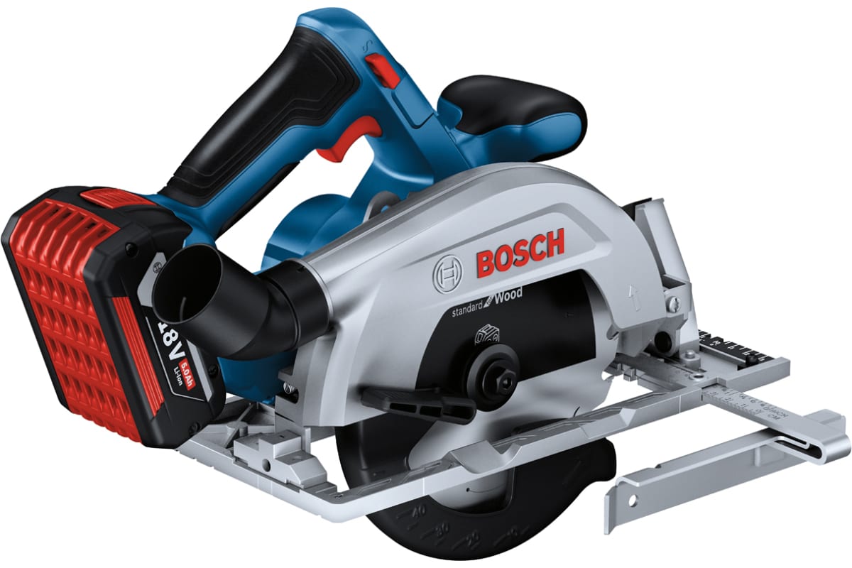 Циркулярная пила Bosch GKS 185-LI, 5000 об/мин, диаметр диска 16.5 см, аккумуляторная Li-Ion 18 В 1x5 А·ч, АКБ + ЗУ (06016C1223)