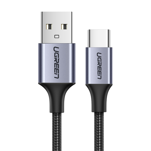 

Кабель USB(Am)-USB Type-C(f), экранированный, быстрая зарядка, 3А, 25 см, черный/серый, UGREEN US288 (60124_), US288