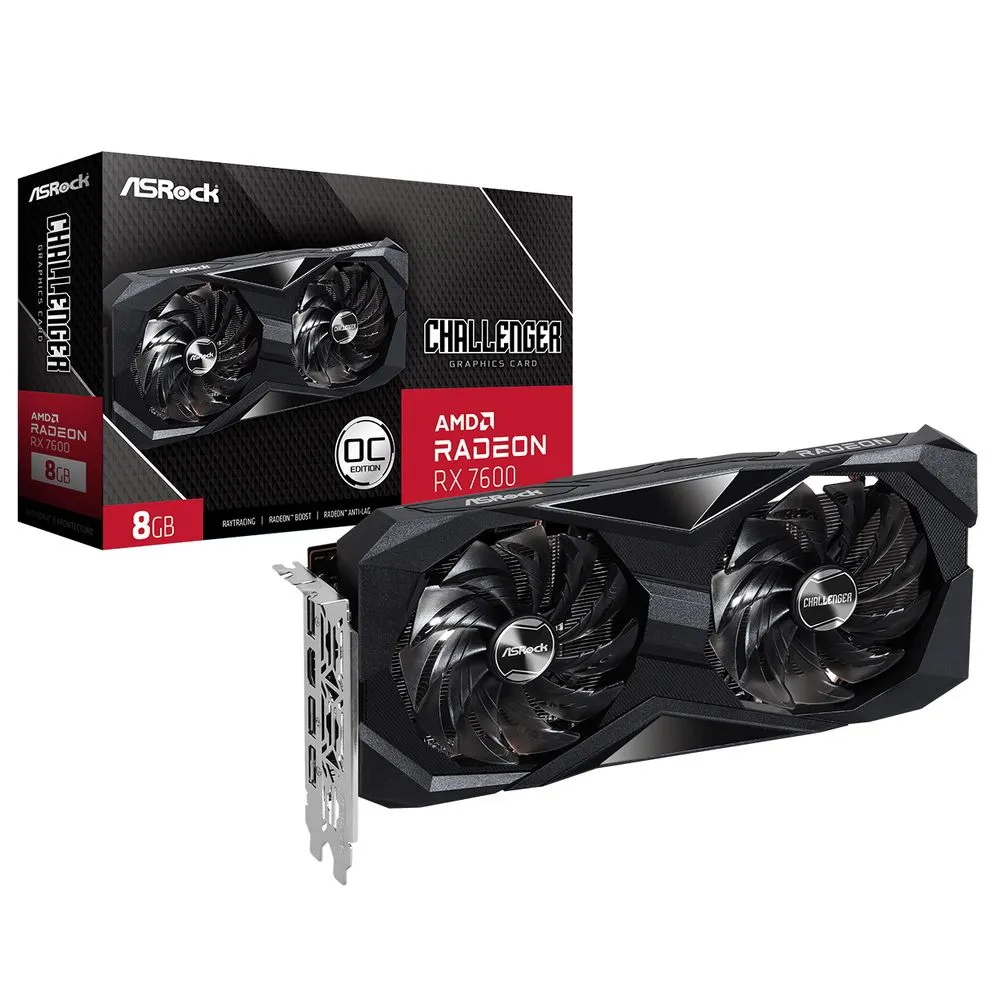 

Видеокарта ASRock AMD Radeon RX 7600 Challenger 8G OC, 8Gb GDDR6, 128 бит, PCI-E, HDMI, 3DP, Retail (RX7600 CL 8GO), Challenger 8G OC