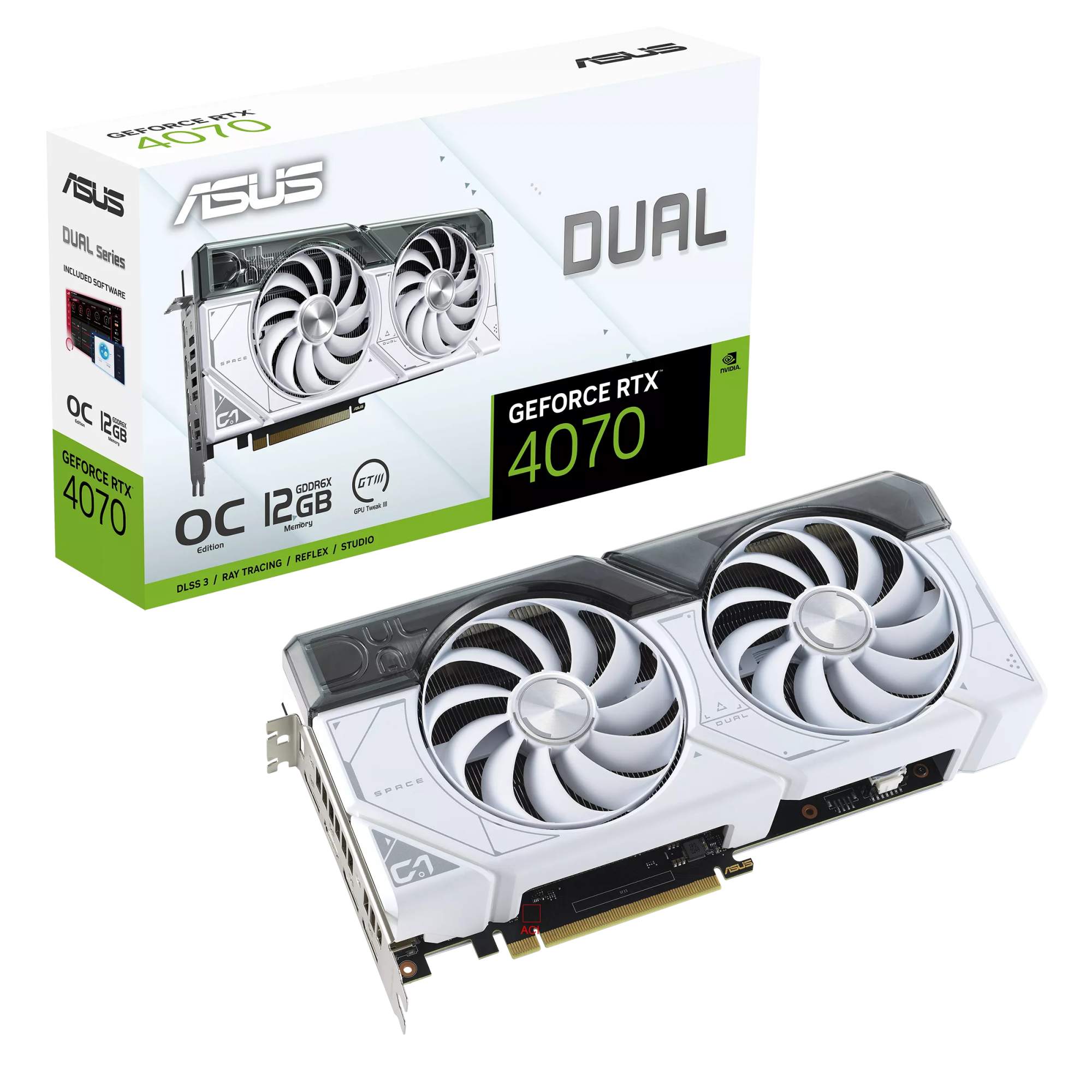 

Видеокарта ASUS NVIDIA GeForce RTX 4070 Dual OC, 12Gb GDDR6X, 192 бит, PCI-E, HDMI, 3DP, Retail (DUAL-RTX4070-O12G-WHITE), Dual OC