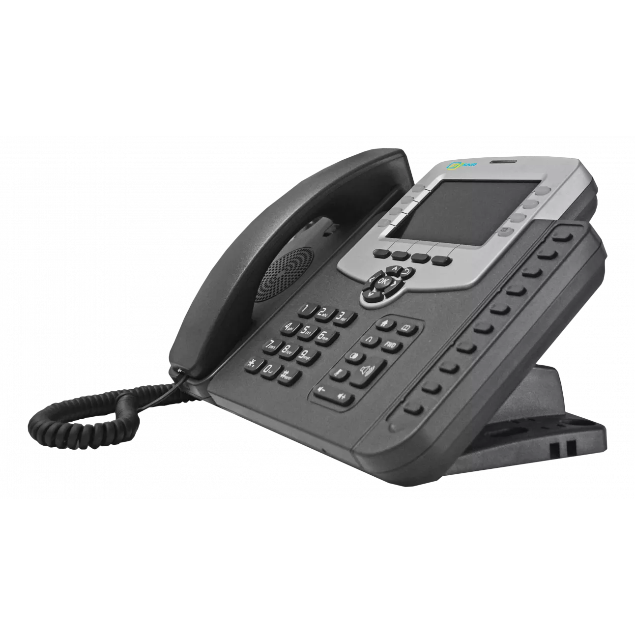 VoIP-телефон SNR SNR-VP-56-P, 6 линий, 6 SIP-аккаунтов, монохромный дисплей, PoE, черный/серебристый б/у, после ремонта, следы эксплуатации, комплект полный