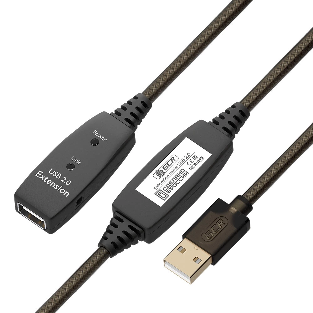Кабель-удлинитель USB 2.0(Am)-USB 2.0(Af), 15 м, черный, Greenconnect GCR-53807 (GCR-53807) - фото 1