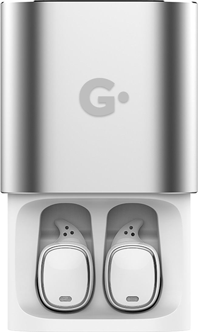 Беспроводные наушники GEOZON G-SOUND CUBE (G-S02SVR), USB, серебристый б/у, после ремонта, следы эксплуатации, комплект: кейс, запасные амбушюры