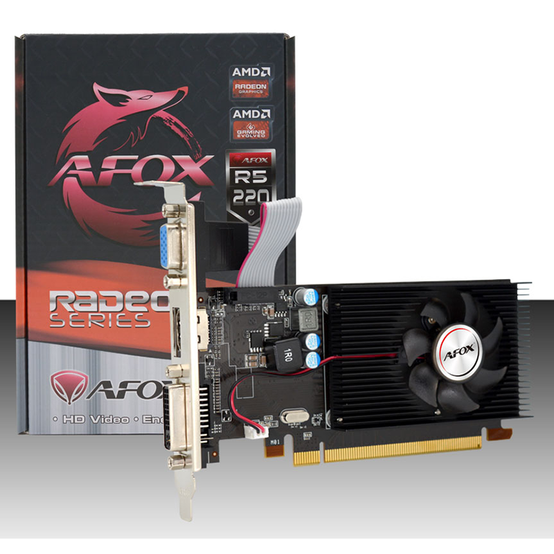 Видеокарта AFOX AMD Radeon R5 220 LP, 2Gb DDR3, 64 бит, PCI-E, VGA, DVI, HDMI, Retail (AFR5220-2048D3L5) б/у, отказ от покупки, следы монтажа, полный комплект