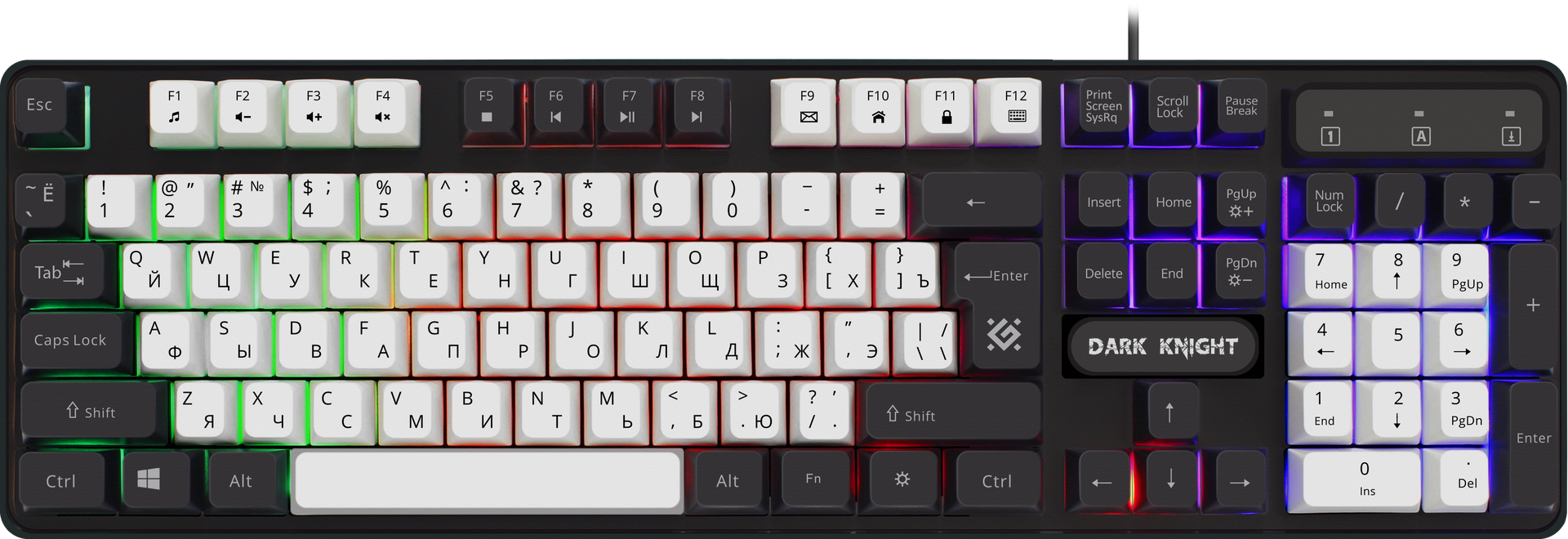 Клавиатура проводная Defender Knight GK-077, мембранная, подсветка, USB, белый/черный (45078), цвет белый/черный