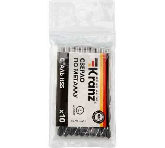 

Сверло ⌀5 мм x 8.6 см/5.2 см, HSS, по металлу, Kranz, 10 шт. (KR-91-0618)
