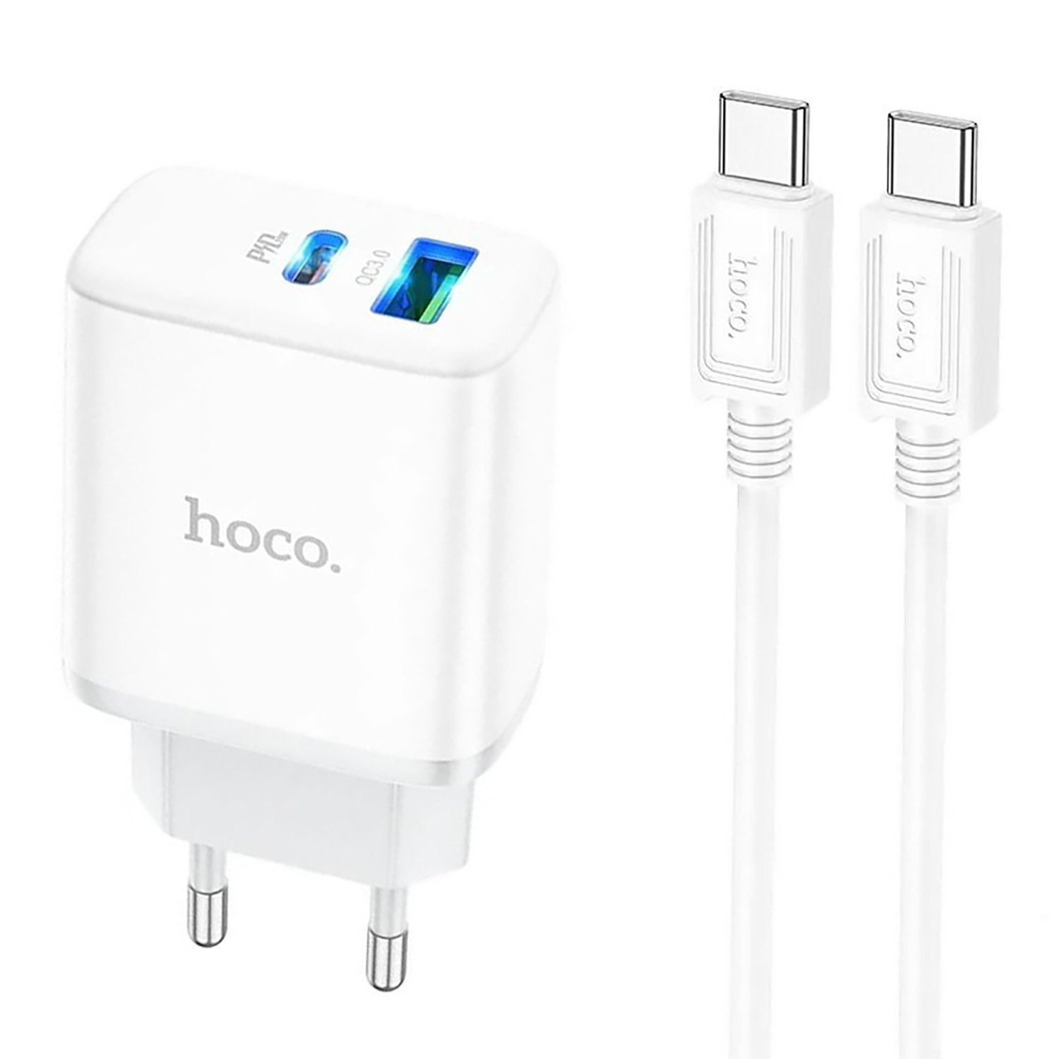 

Сетевое зарядное устройство Hoco C105A 20 Вт, USB, USB type-C, Quick Charge, PD, 3А, белый (6931474782922), кабель USB Type C, C105A