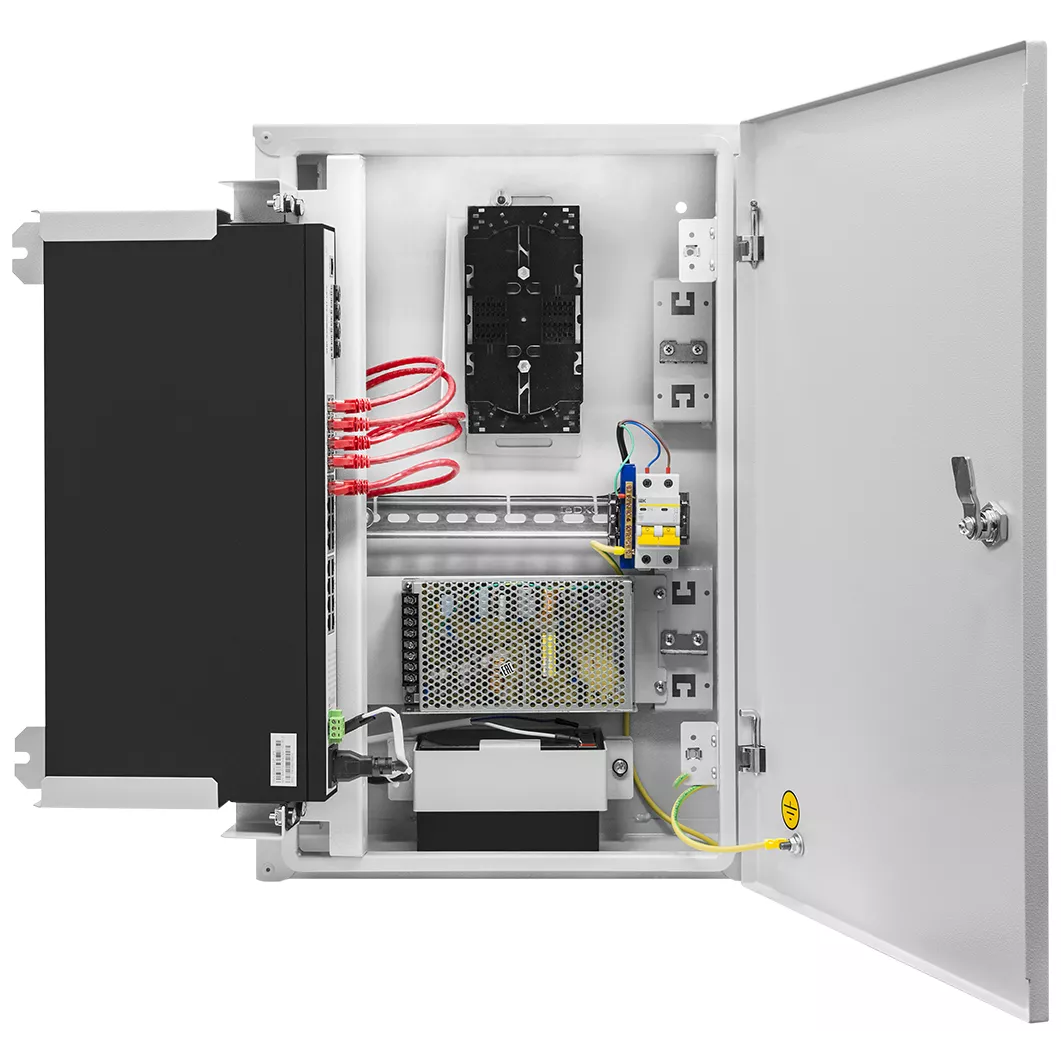 Шкаф телекоммуникационный настенный 400x200 мм, металл, серый, с блоком питания, SNR RT (SNR-TWC-604020-RTU-IP30)