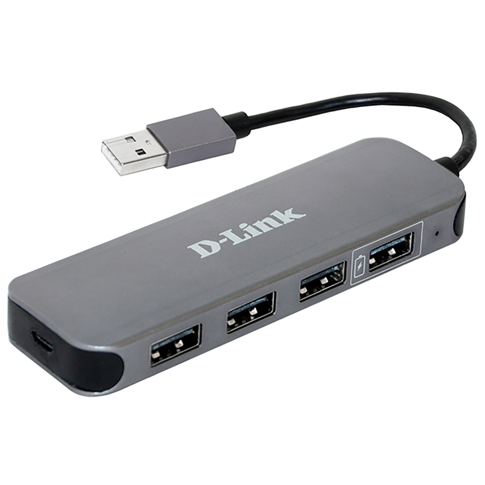 Концентратор D-Link DUB-H4, 4xUSB 2.0, блок питания, серый + Разъем Micro-USB для подключения адаптера питания (DUB-H4/E1A)