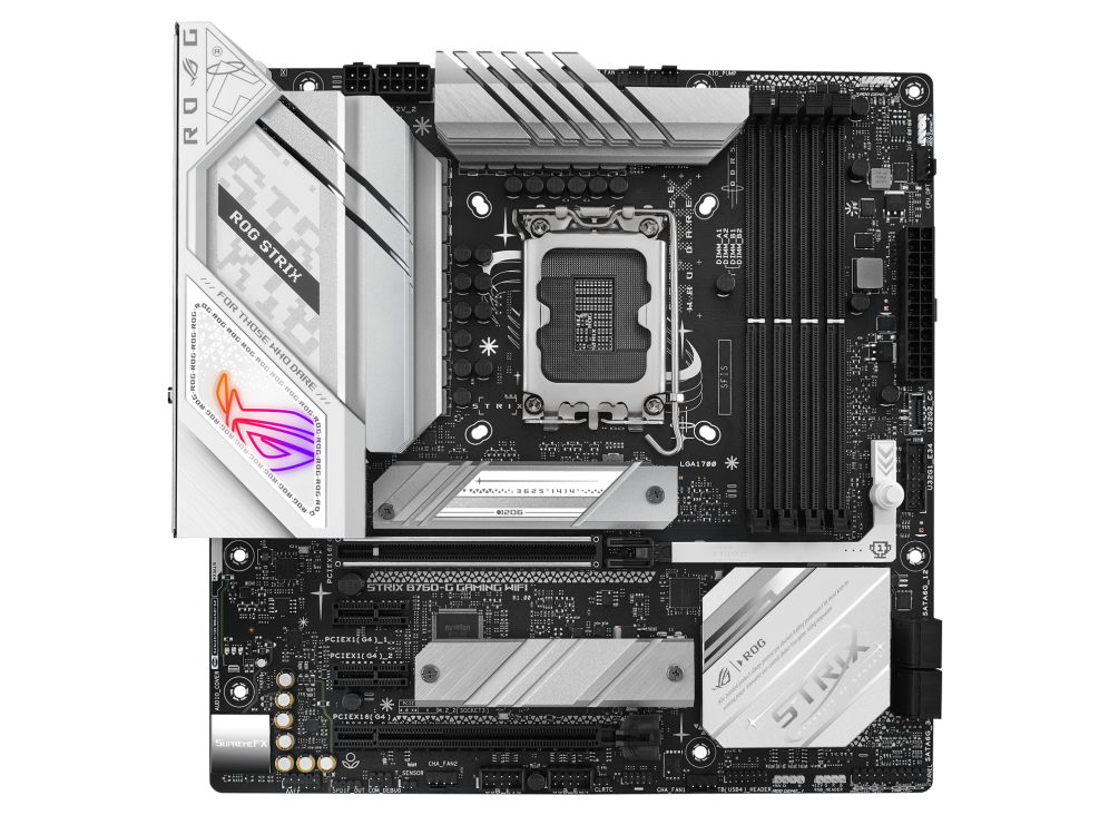 

Материнская плата ASUS ROG STRIX B760-G GAMING WIFI, Socket1700, Intel B760, 4xDDR5 DIMM, 2PCI-Ex16, 4SATA3, 7.1-ch, 2.5GLAN, 5 USB 3.2, 3 USB Type-C, HDMI, DP, mATX, Retail, ROG STRIX B760-G GAMING WIFI