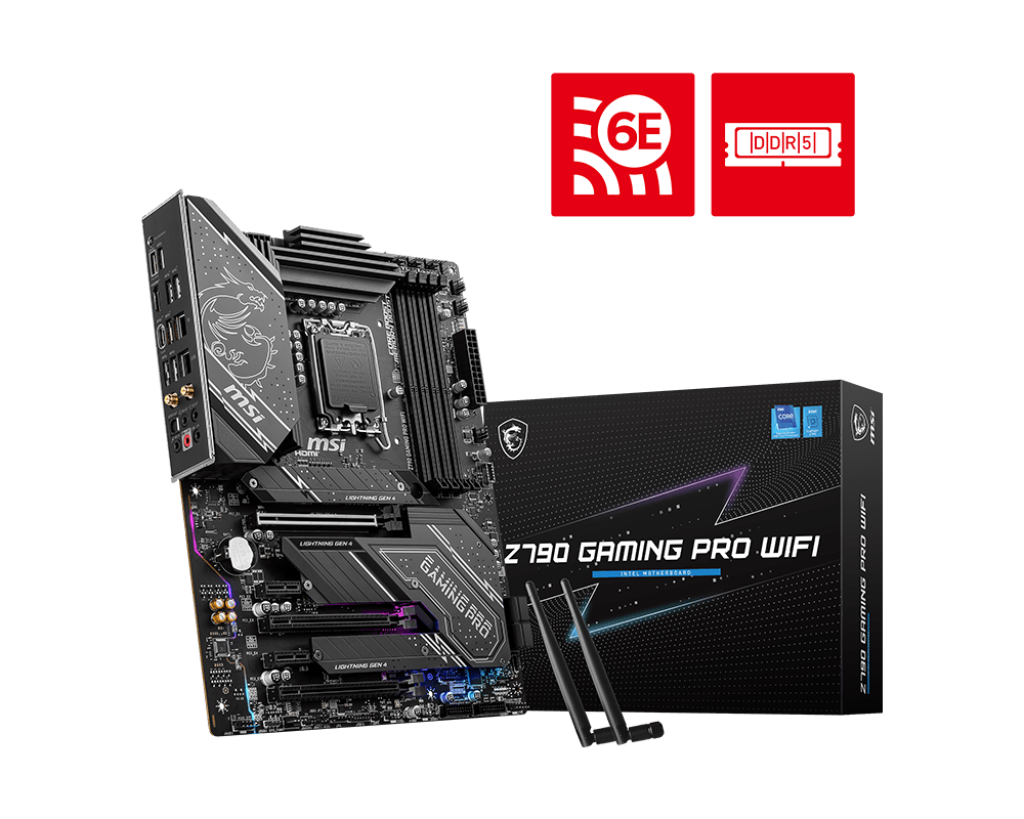 

Материнская плата MSI Z790 GAMING PRO WIFI, Socket1700, Intel Z790, 4xDDR5 DIMM, 3PCI-Ex16, 4SATA3, 7.1-ch, GLAN, 2.5GLAN, 11 USB 3.2, 2 USB Type-C, HDMI, ATX, Retail, Z790 GAMING PRO WIFI
