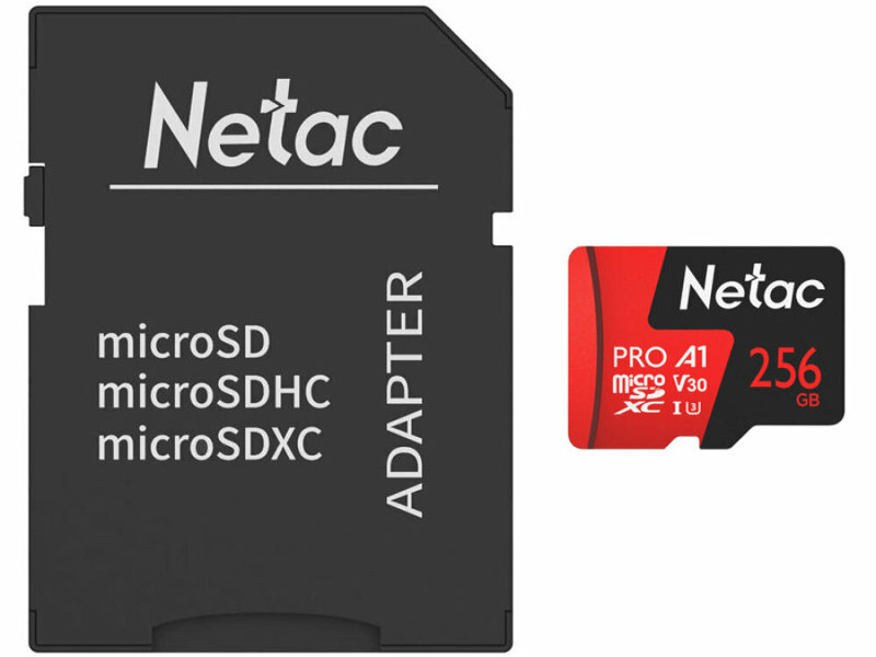 Карта памяти 256Gb microSDXC Netac P500 Extreme Pro Class 10 UHS-I U3 + адаптер (NT02P500PRO-256G-R)