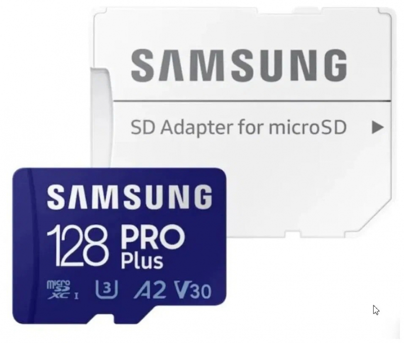 

Карта памяти 128Gb microSDXC Samsung PRO PLUS Class 10 UHS-I U3 V30 A2 + адаптер (MB-MD128KA/APC)